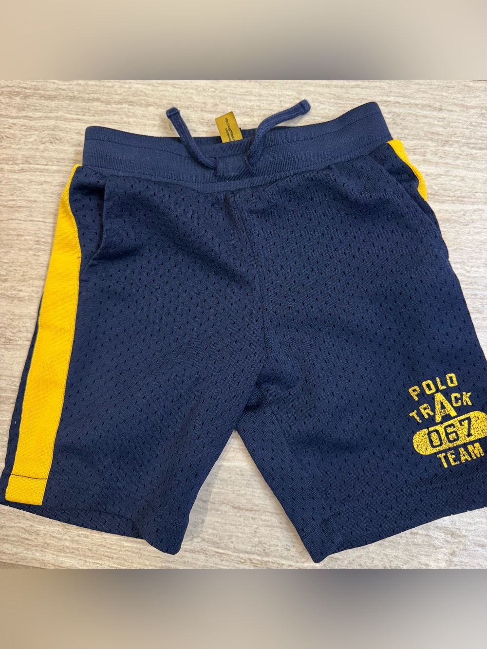 Bundle Ralph Lauren Navy Athletic Mesh Shorts with Yellow Stripes - 3 shorts